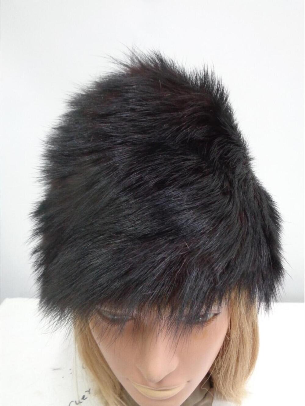 EXCELLENT BLACK/BROWN FOX FUR HAT CAP WOMEN WOMAN SIZE ALL